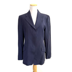 Armani Collezioni Blazer 10 Blue Gabardine Wool 3-Button Lined Designer Italy